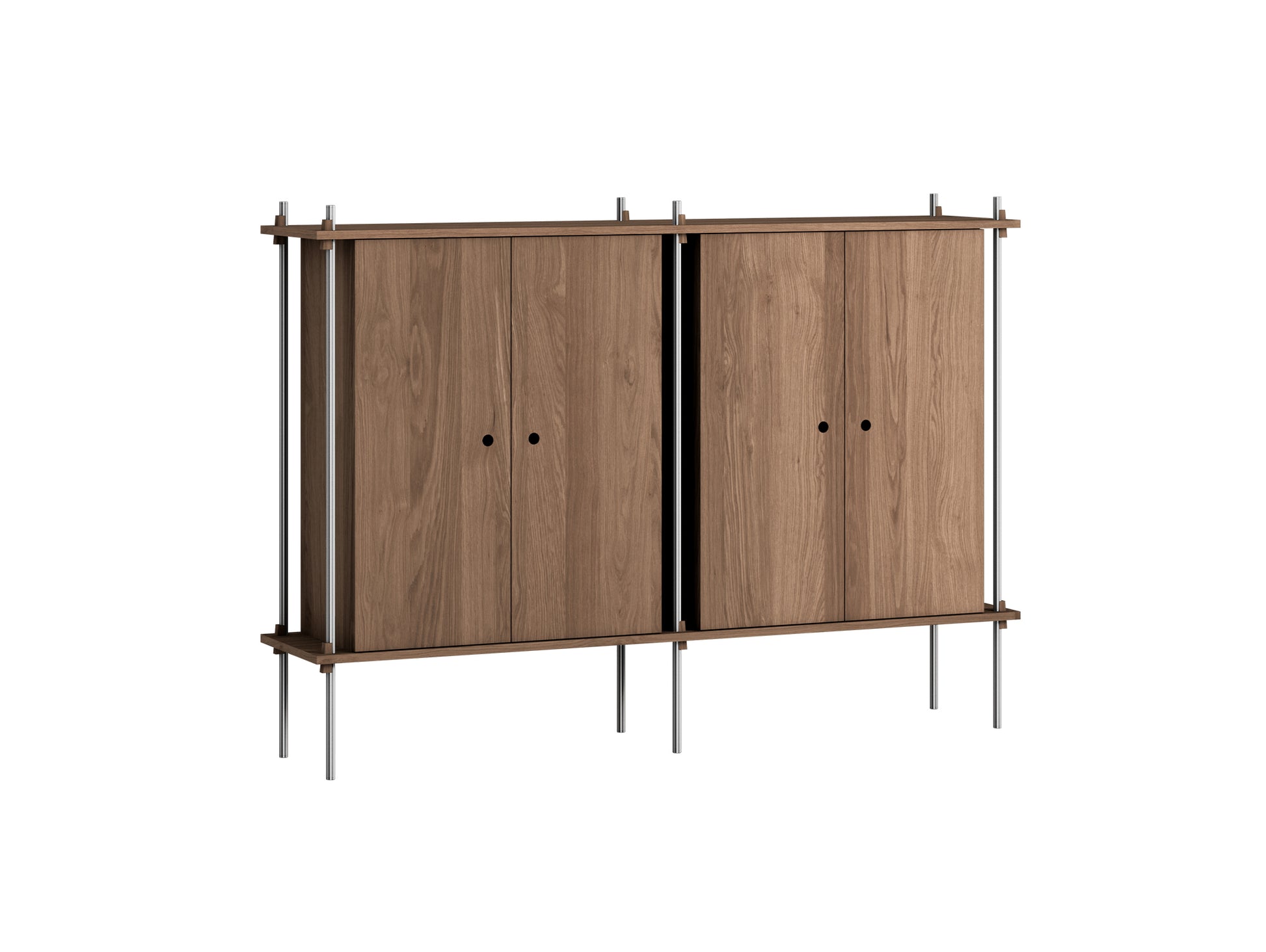 Shelving System Sets (115 cm) - by Moebe / S.115.2.E / Stainless Steel  Uprights / Smoked Oak 
