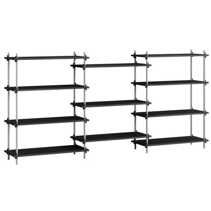 Shelving System Sets (115 cm) - by Moebe / S.115.3.A / Stainless Steel  Uprights / Black Painted Oak 