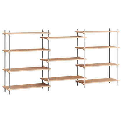 Shelving System Sets (115 cm) - by Moebe / S.115.3.A / Stainless Steel  Uprights / Oiled Oak