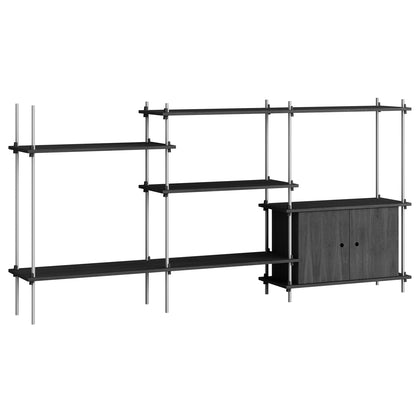 Shelving System Sets (115 cm) - by Moebe / S.115.3.B / Stainless Steel  Uprights / Black Painted Oak
