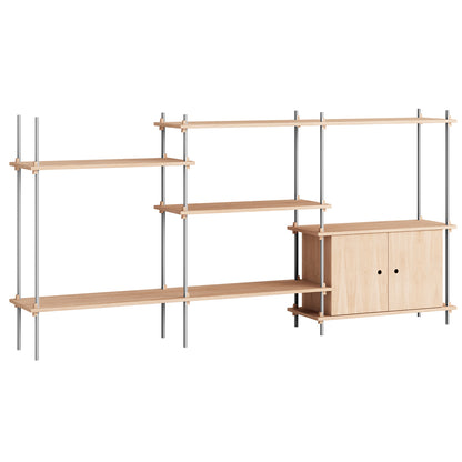 Shelving System Sets (115 cm) - by Moebe / S.115.3.B / Stainless Steel  Uprights / Oiled Oak