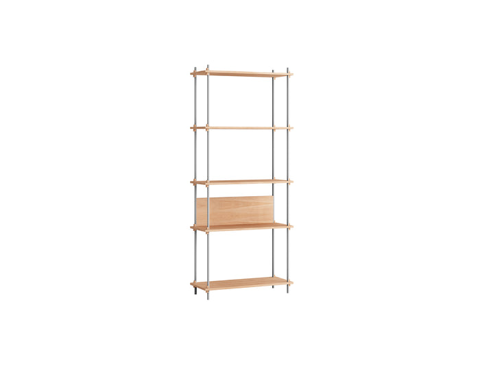 Shelving System Sets (200 cm) by Moebe / S.200.1.A / Stainless Steel Uprights / Oiled Oak 