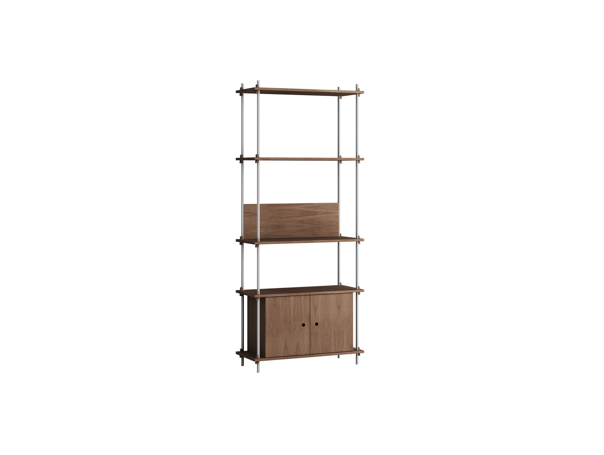 Shelving System Sets (200 cm) by Moebe / S.200.1.B / Stainless Steel Uprights / Smoked Oak 