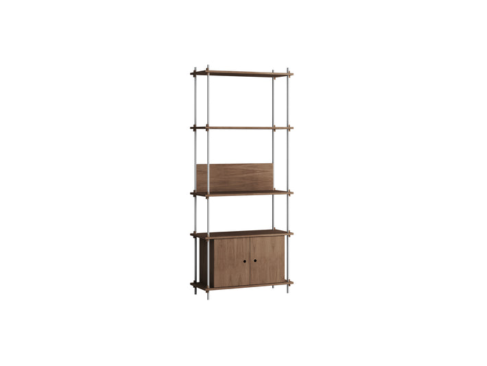 Shelving System Sets (200 cm) by Moebe / S.200.1.B / Stainless Steel Uprights / Smoked Oak 