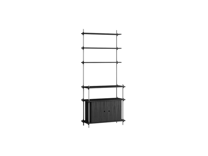 Shelving System Sets (200 cm) by Moebe / S.200.1.C / Stainless Steel Uprights / Black Painted Oak