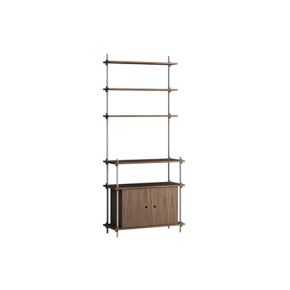 Shelving System Sets (200 cm) by Moebe / S.200.1.C / Stainless Steel Uprights / Smoked Oak 