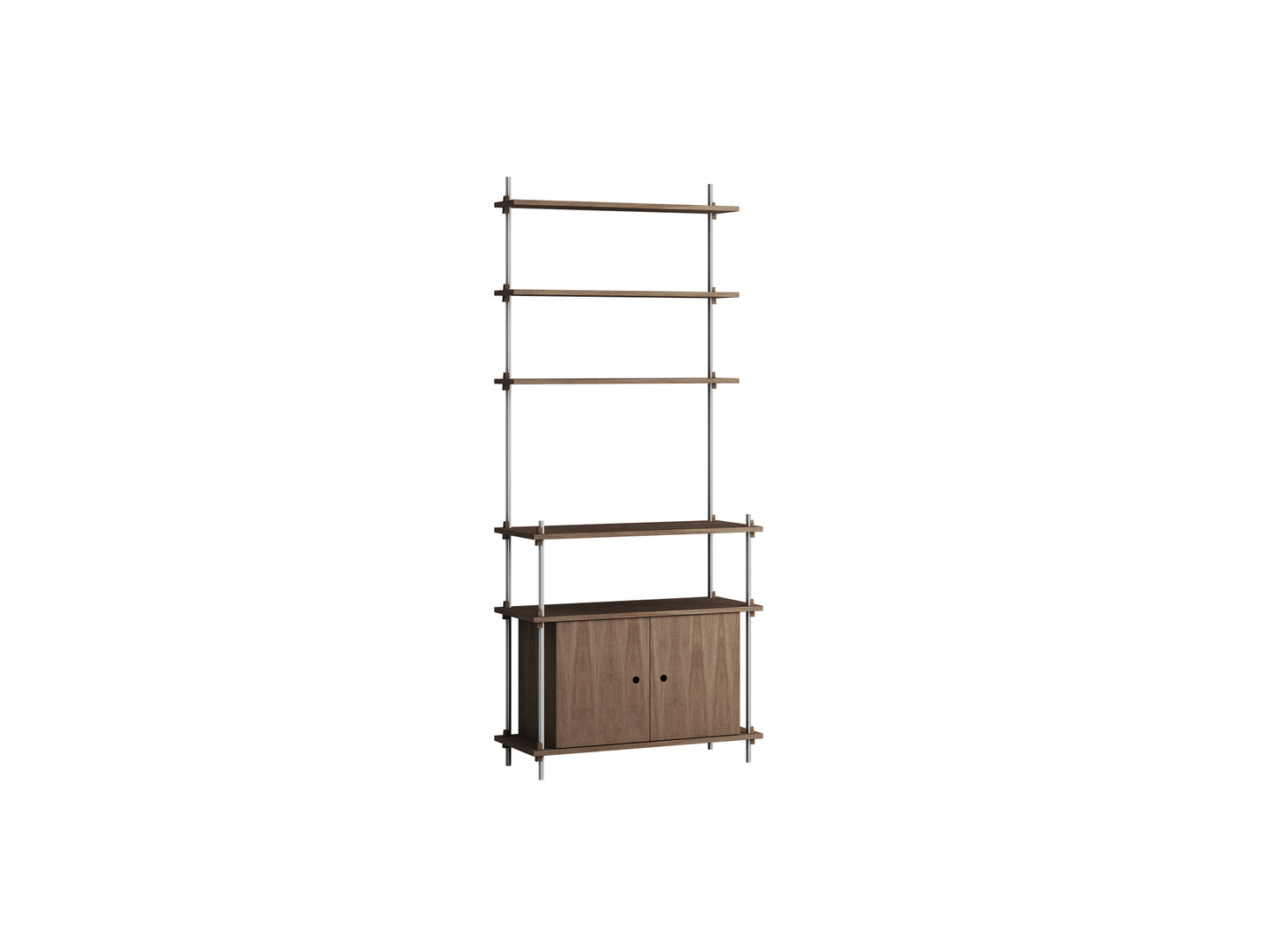Shelving System Sets (200 cm) by Moebe / S.200.1.C / Stainless Steel Uprights / Smoked Oak 