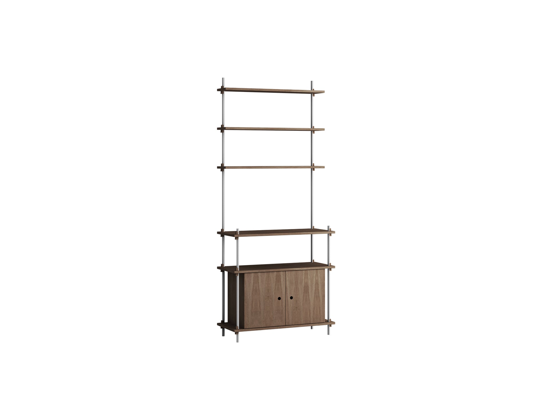 Shelving System Sets (200 cm) by Moebe / S.200.1.C / Stainless Steel Uprights / Smoked Oak 