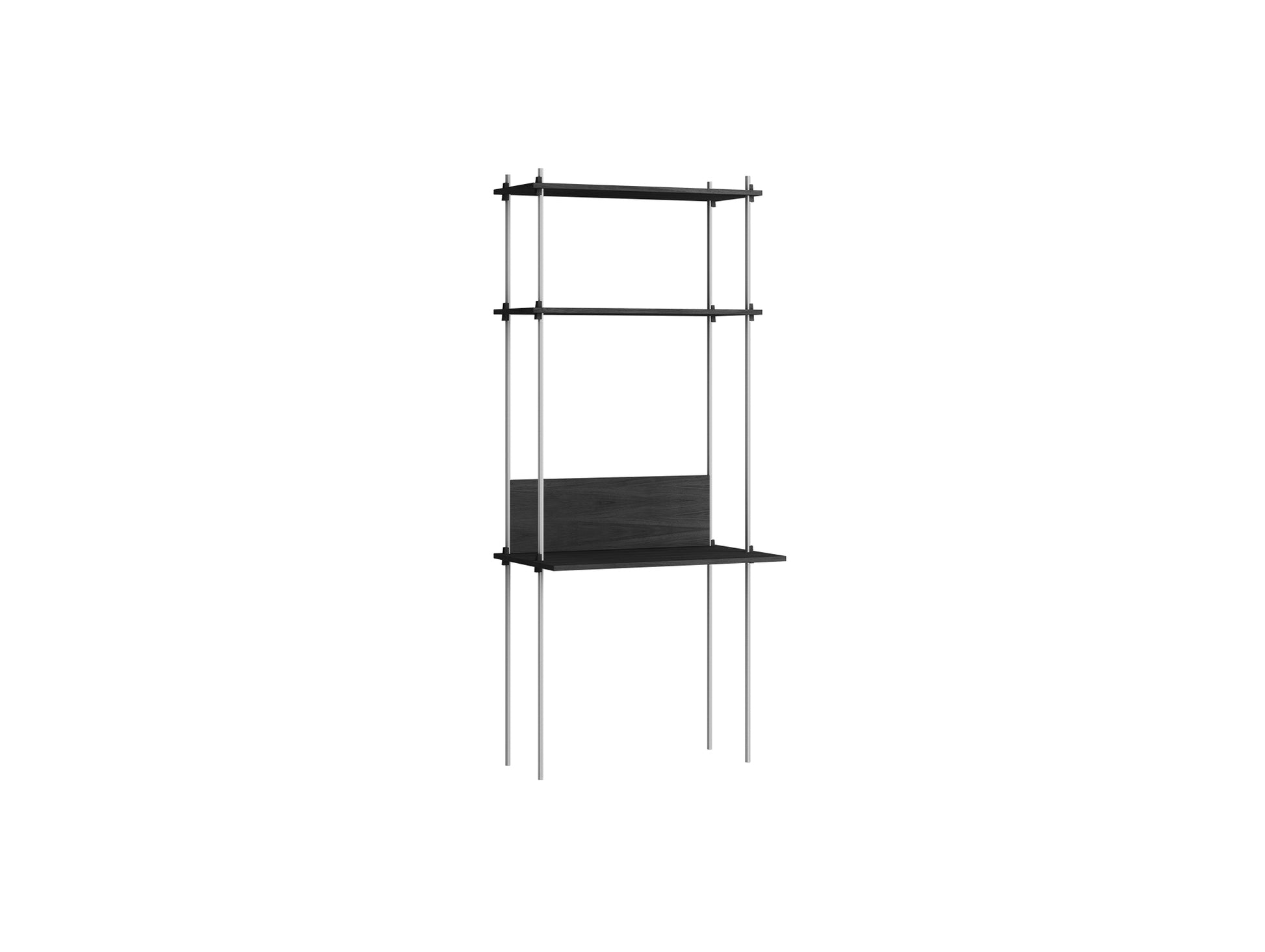Shelving System Sets (200 cm) by Moebe / S.200.1.D / Stainless Steel Uprights / Black Painted Oak 