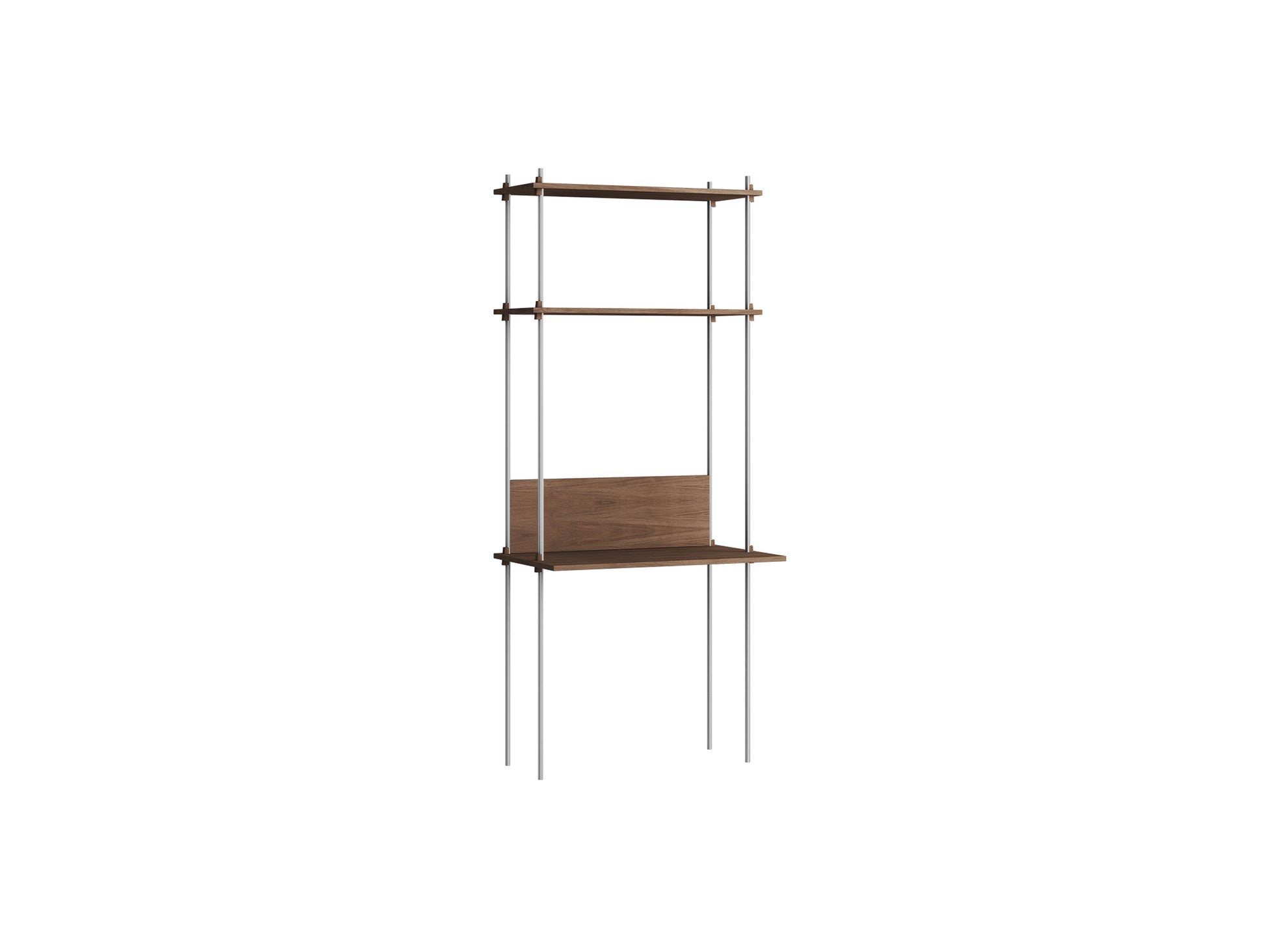 Shelving System Sets (200 cm) by Moebe / S.200.1.D / Stainless Steel Uprights / Smoked Oak 