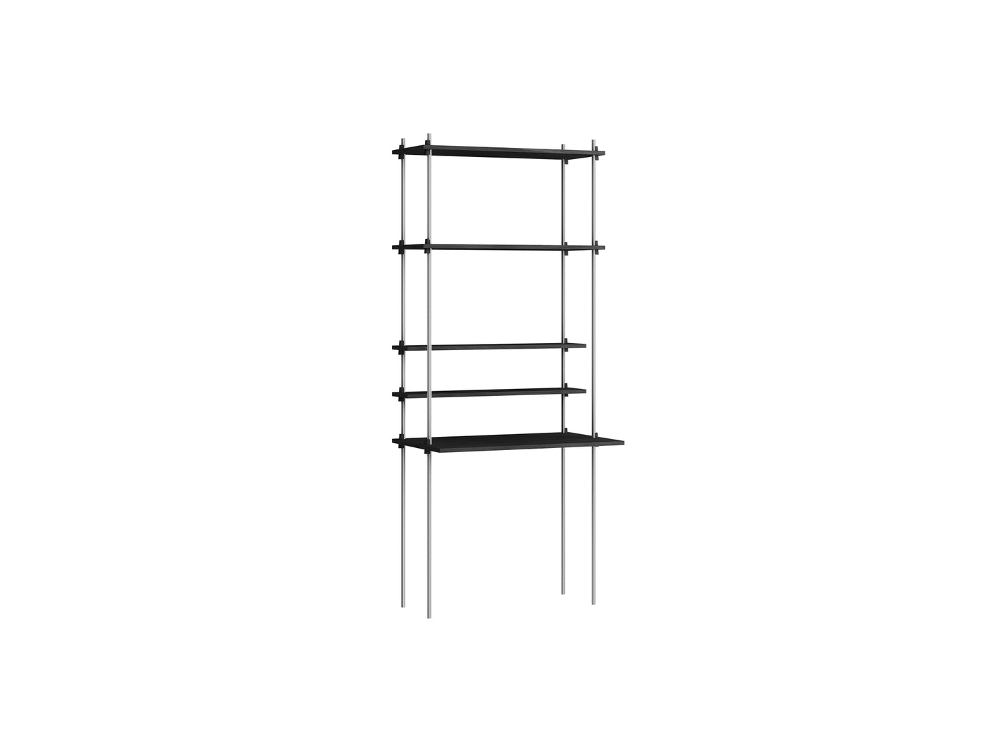 Shelving System Sets (200 cm) by Moebe / S.200.1.E / Stainless Steel Uprights / Black Painted Oak 