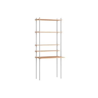 Shelving System Sets (200 cm) by Moebe / S.200.1.E / Stainless Steel Uprights / Oiled Oak 