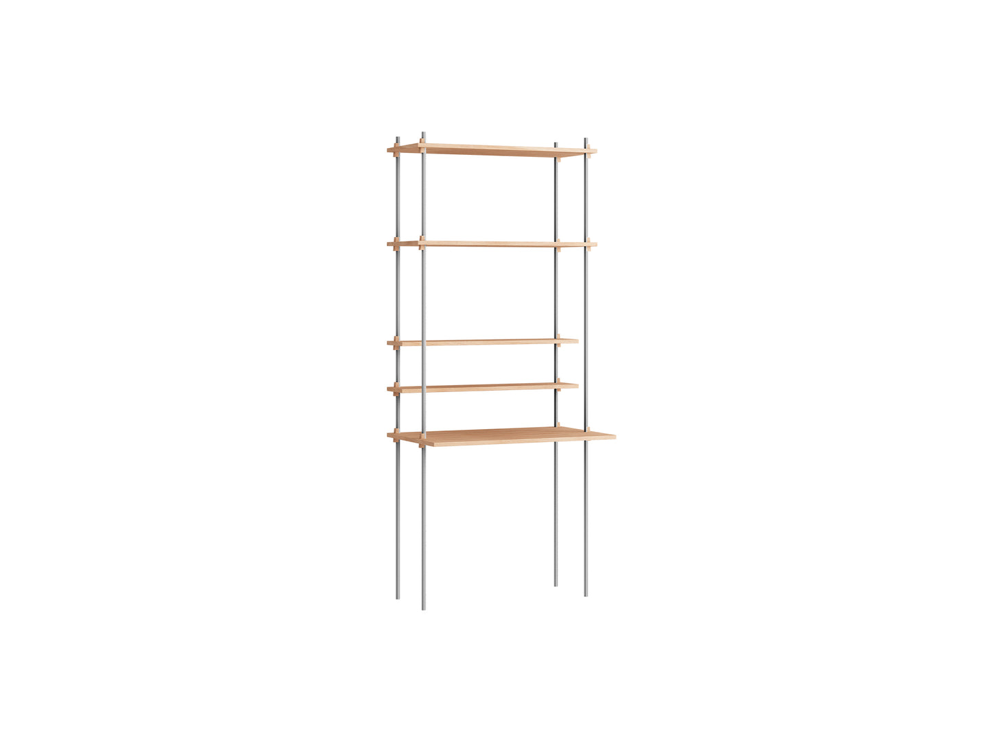 Shelving System Sets (200 cm) by Moebe / S.200.1.E / Stainless Steel Uprights / Oiled Oak 
