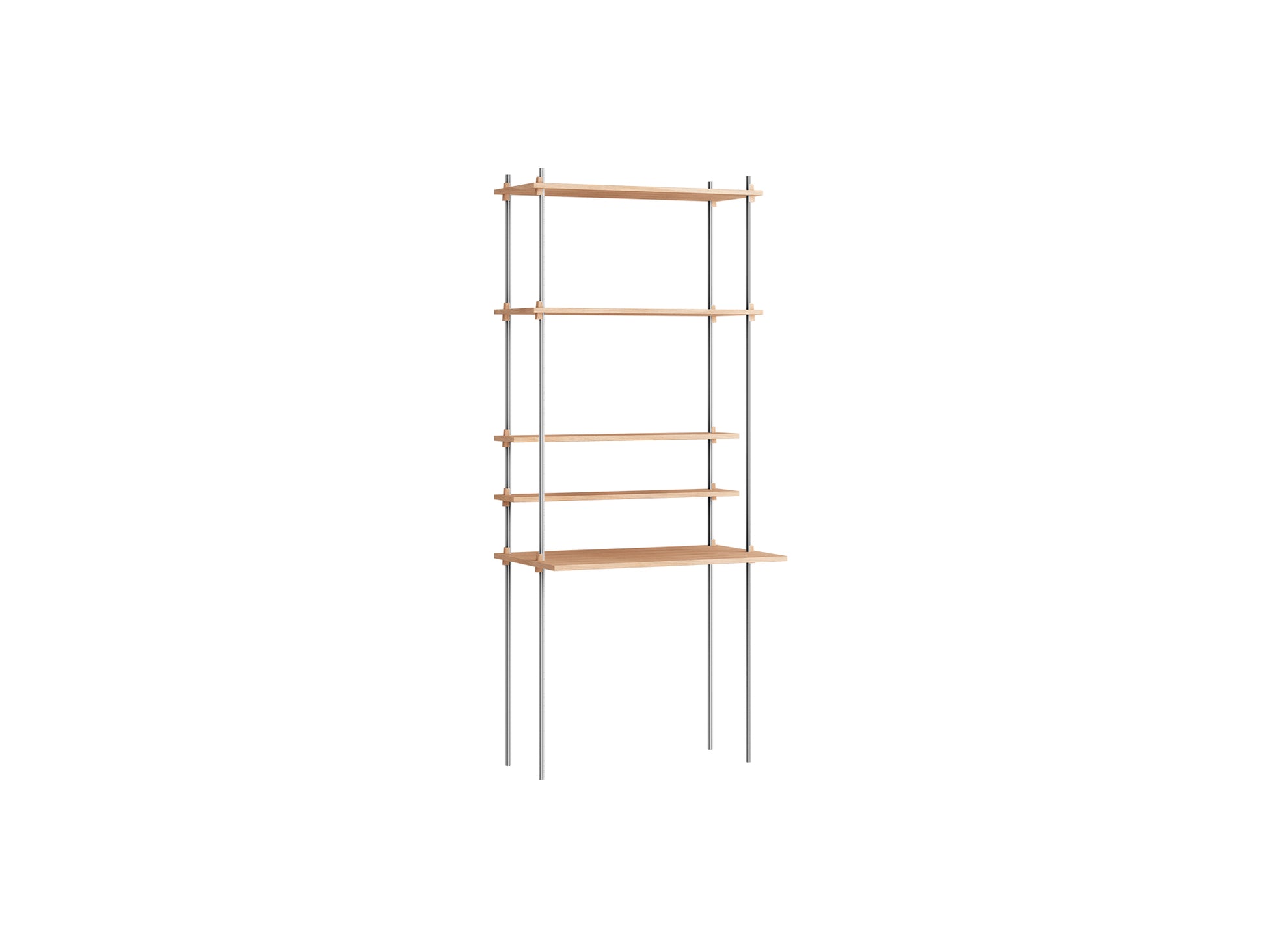 Shelving System Sets (200 cm) by Moebe / S.200.1.E / Stainless Steel Uprights / Oiled Oak 