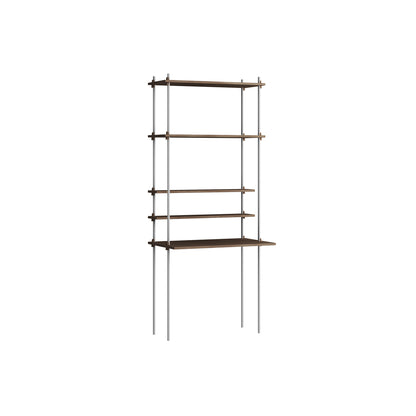 Shelving System Sets (200 cm) by Moebe / S.200.1.E / Stainless Steel Uprights / Smoked Oak 