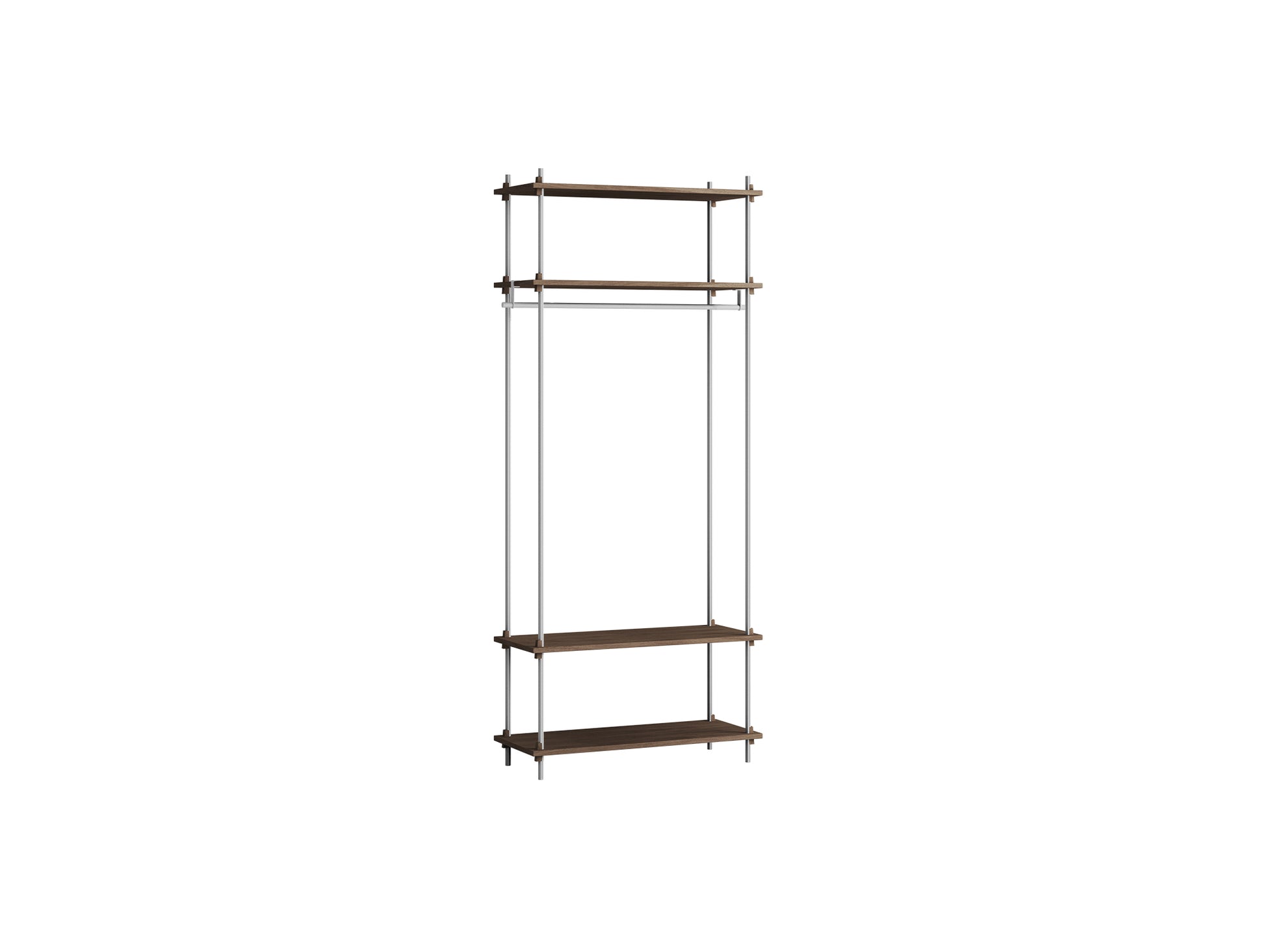 Shelving System Sets (200 cm) by Moebe / S.200.1.F / Stainless Steel Uprights / Smoked Oak 