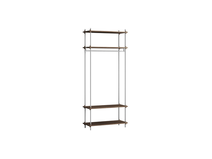 Shelving System Sets (200 cm) by Moebe / S.200.1.F / Stainless Steel Uprights / Smoked Oak 