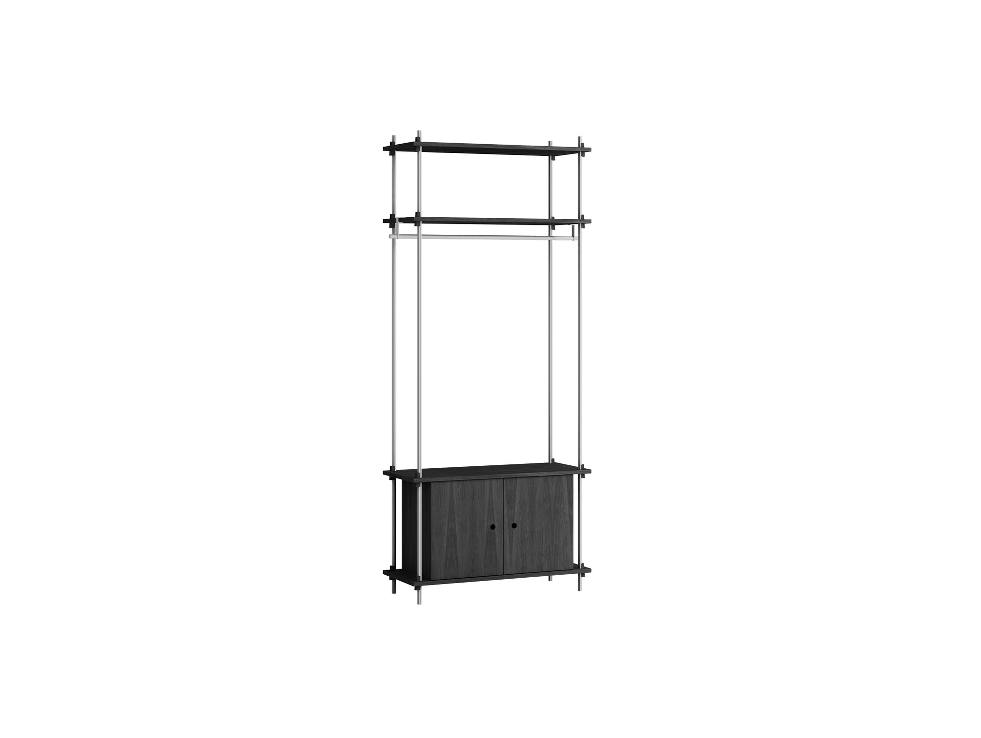 Shelving System Sets (200 cm) by Moebe / S.200.1.G / Stainless Steel Uprights / Black Painted Oak 