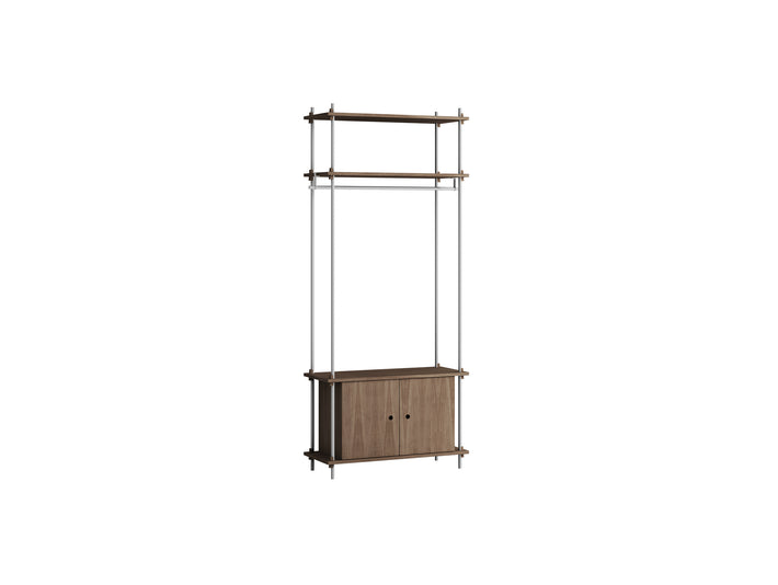 Shelving System Sets (200 cm) by Moebe / S.200.1.G / Stainless Steel Uprights / Smoked Oak 