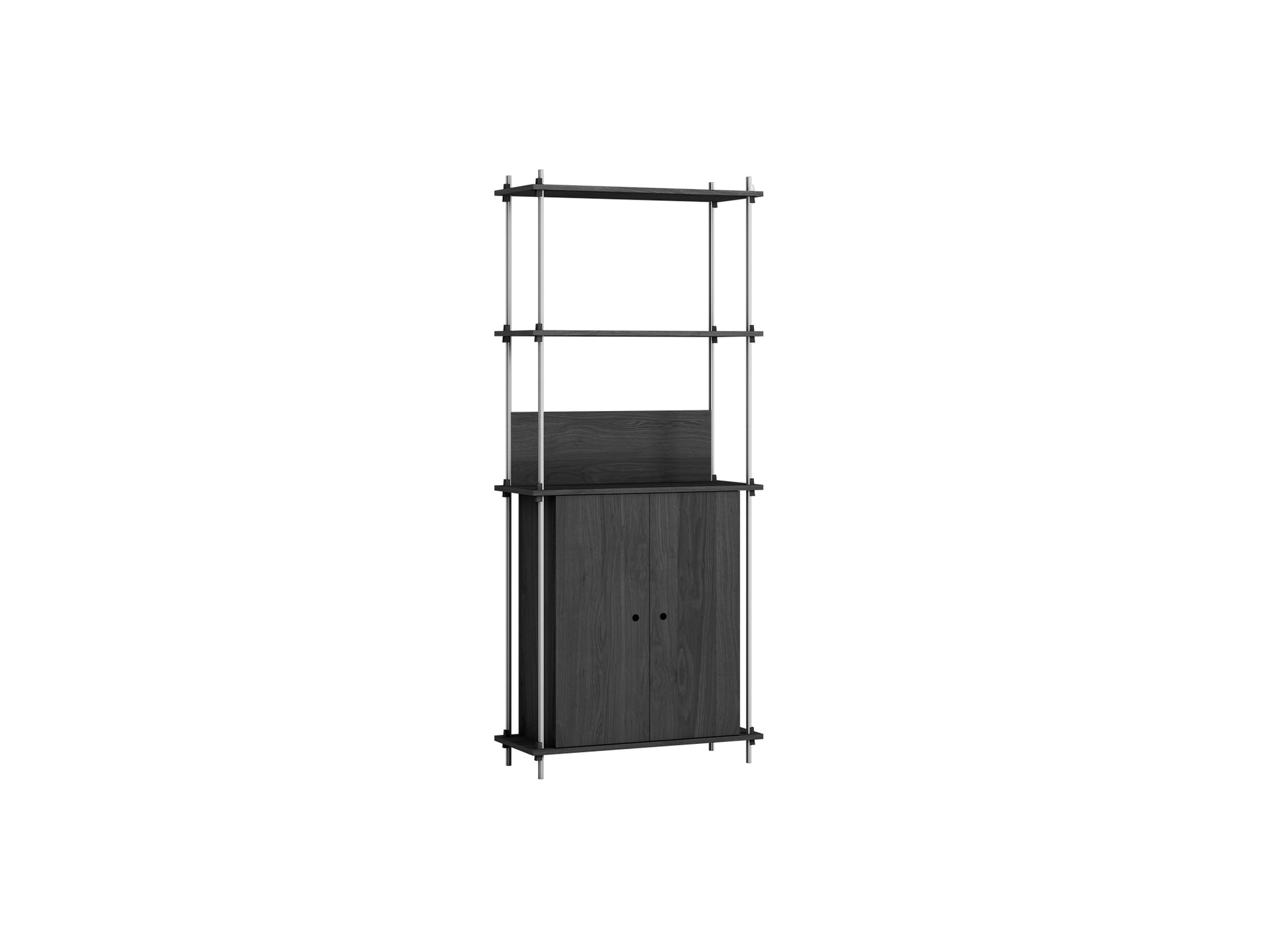 Shelving System Sets (200 cm) by Moebe / S.200.1.H / Stainless Steel Uprights / Black Painted Oak 