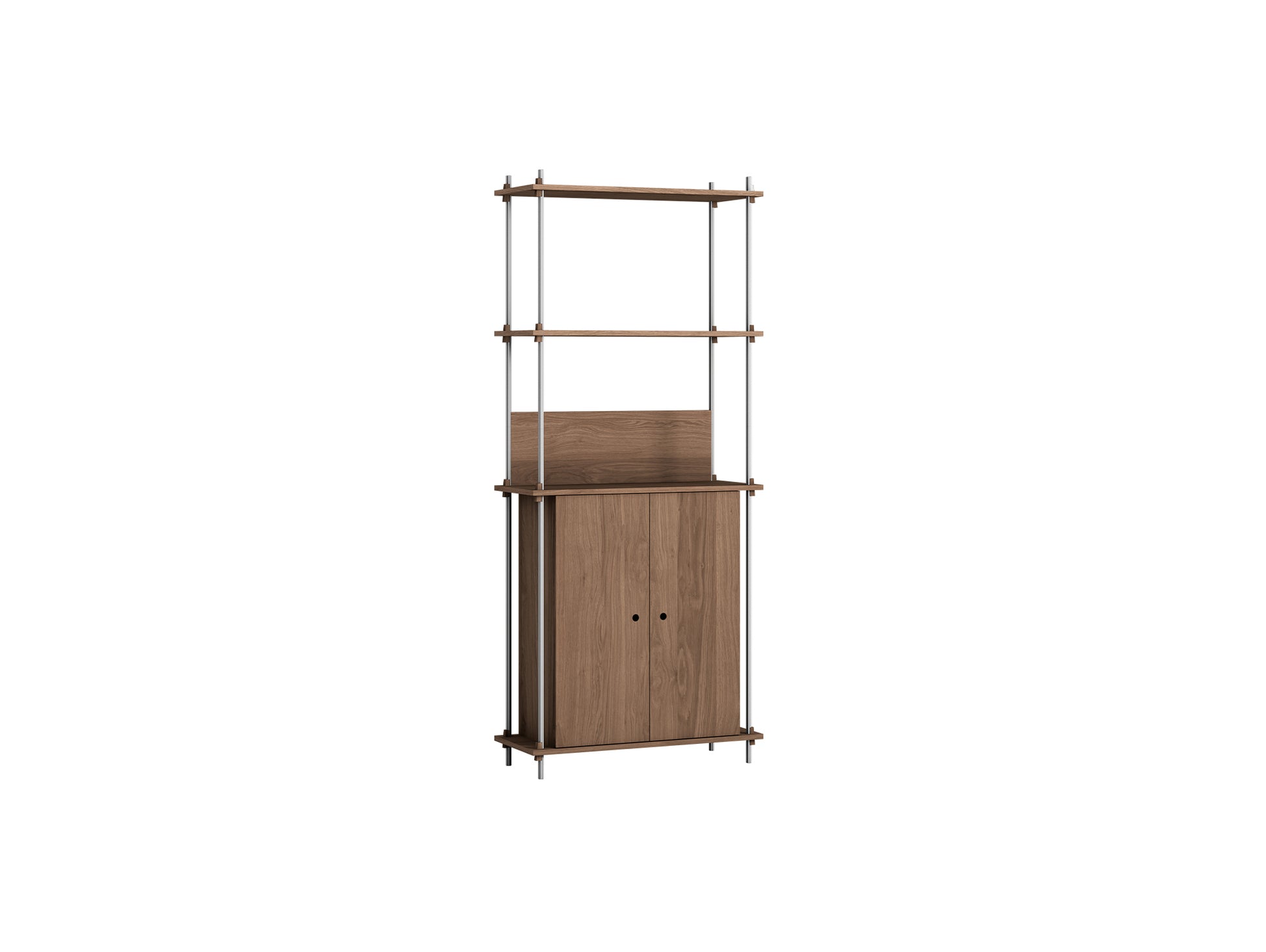 Shelving System Sets (200 cm) by Moebe / S.200.1.H / Stainless Steel Uprights / Smoked Oak 