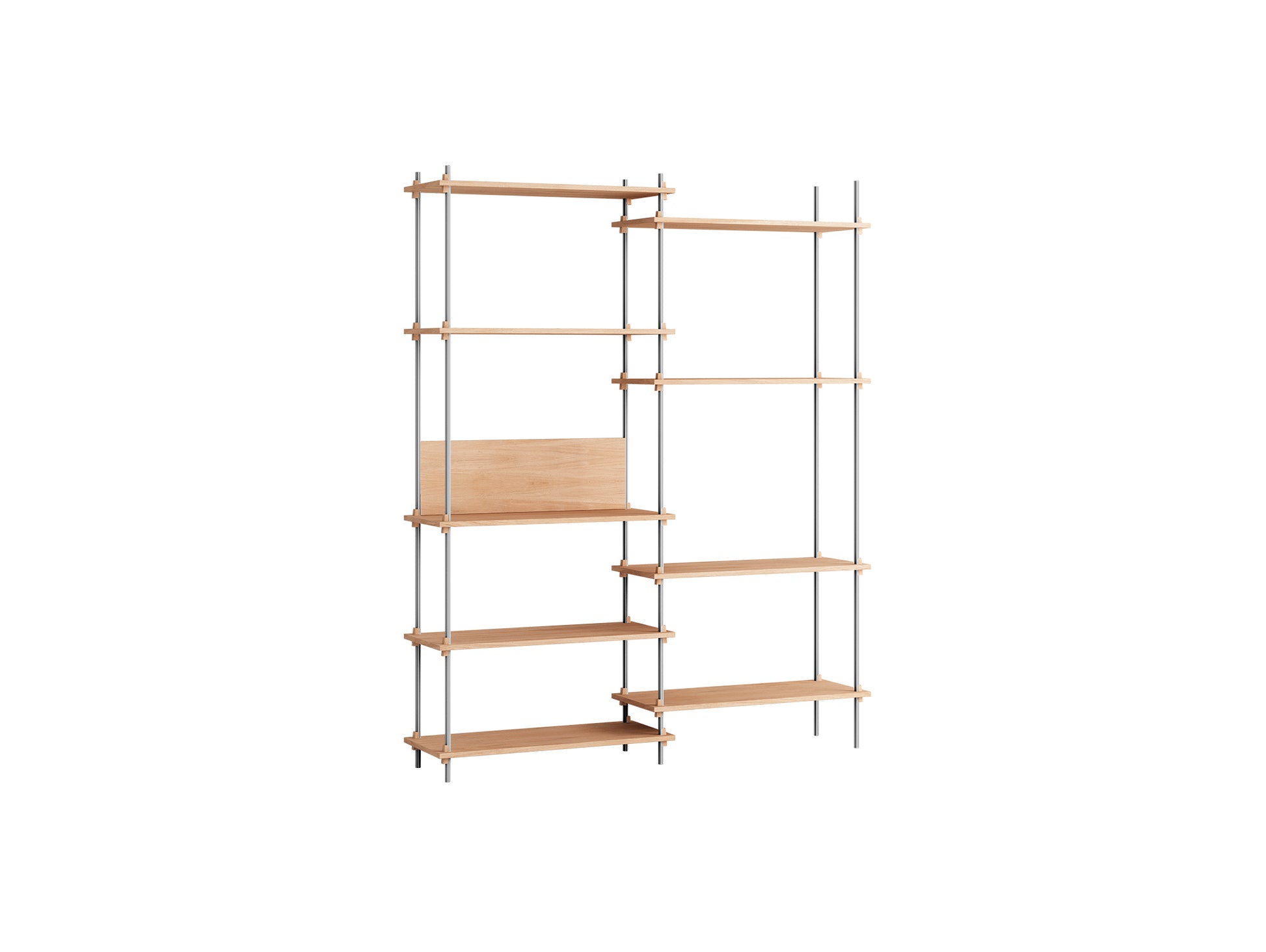 Shelving System Sets (200 cm) by Moebe / S.200.2.A / Stainless Steel Uprights / Oiled Oak 