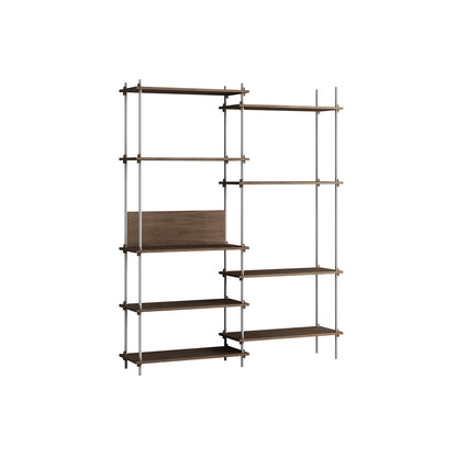 Shelving System Sets (200 cm) by Moebe / S.200.2.A / Stainless Steel Uprights / Smoked Oak 