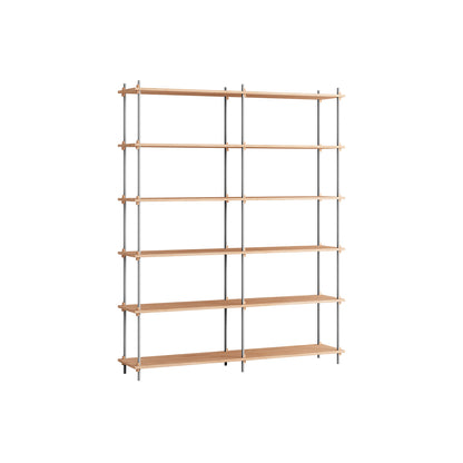 Shelving System Sets (200 cm) by Moebe / S.200.2.B / Stainless Steel Uprights / Oiled Oak 