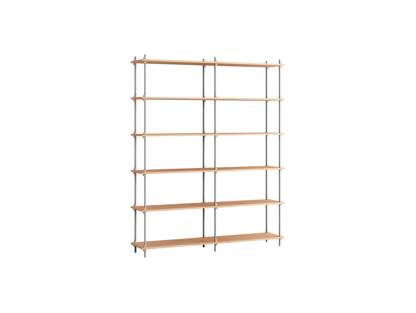 Shelving System Sets (200 cm) by Moebe / S.200.2.B / Stainless Steel Uprights / Oiled Oak 