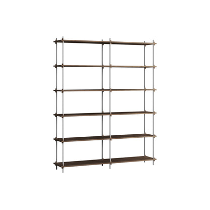 Shelving System Sets (200 cm) by Moebe / S.200.2.B / Stainless Steel Uprights / Smoked Oak 