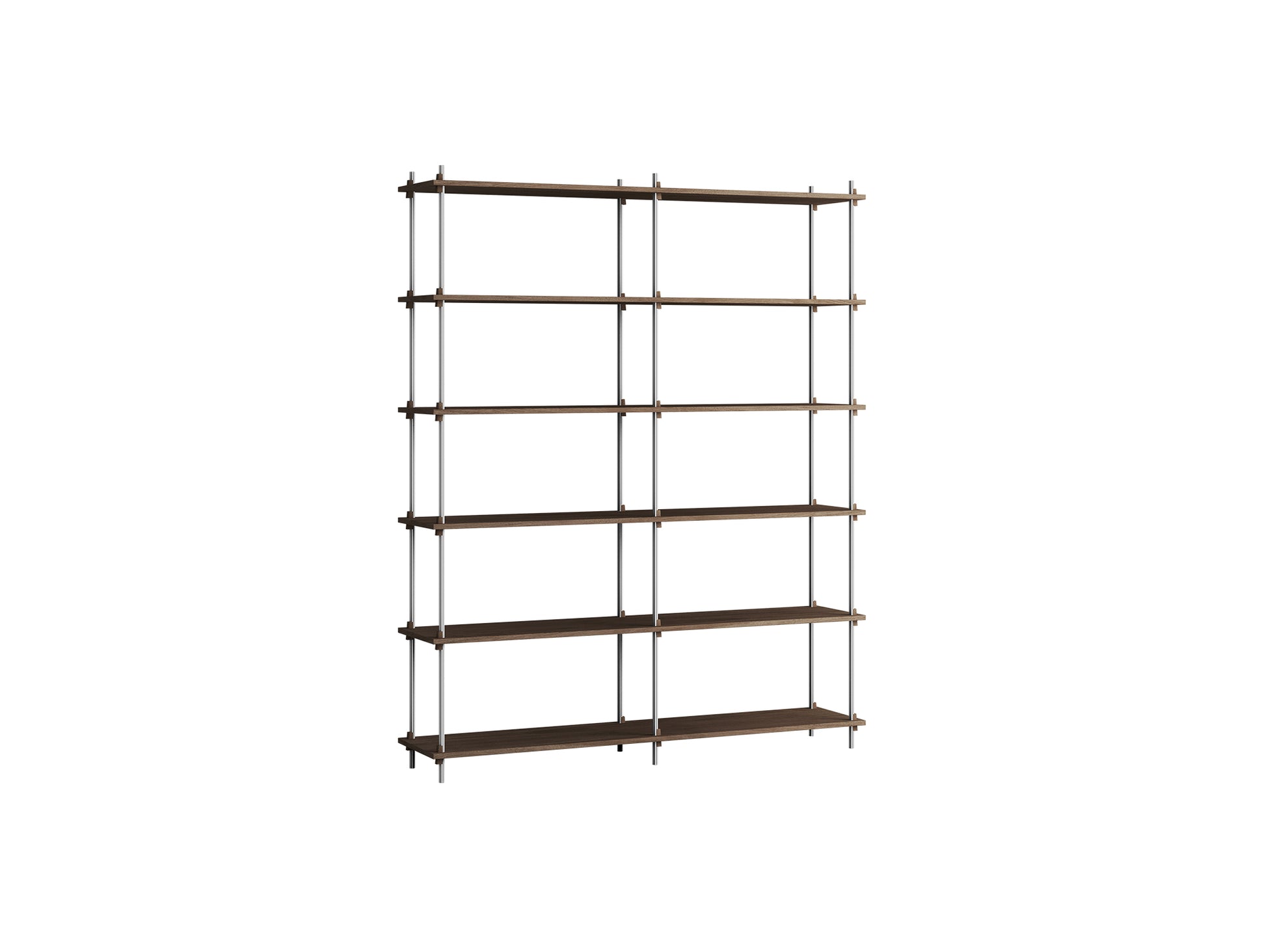 Shelving System Sets (200 cm) by Moebe / S.200.2.B / Stainless Steel Uprights / Smoked Oak 