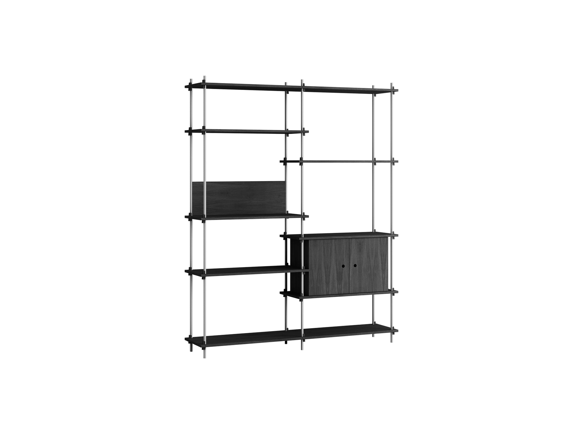 Shelving System Sets (200 cm) by Moebe / S.200.2.C / Stainless Steel Uprights / Black Painted Oak 