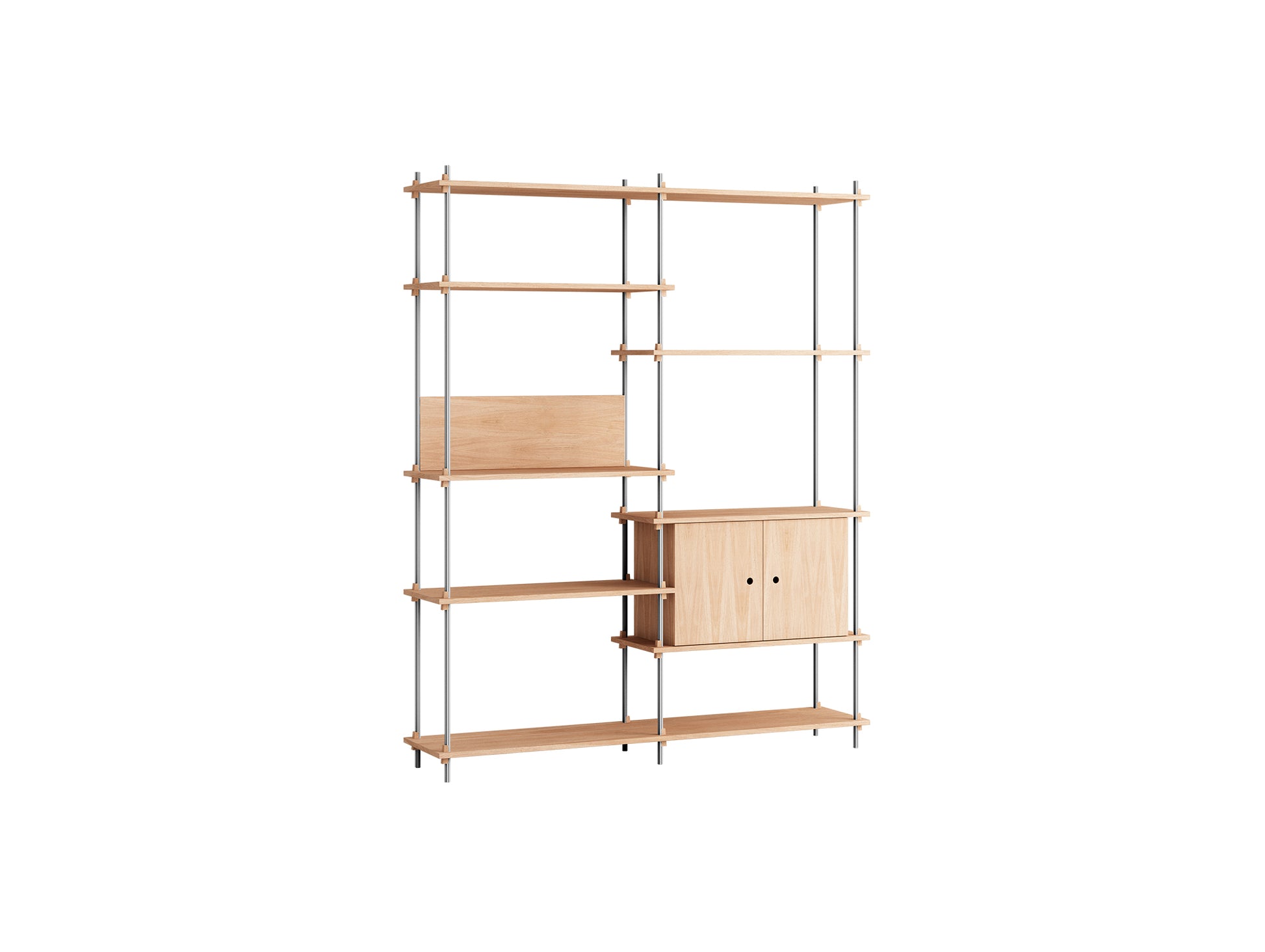Shelving System Sets (200 cm) by Moebe / S.200.2.C / Stainless Steel Uprights / Oiled Oak 