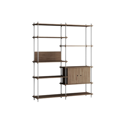 Shelving System Sets (200 cm) by Moebe / S.200.2.C / Stainless Steel Uprights / Smoked Oak 