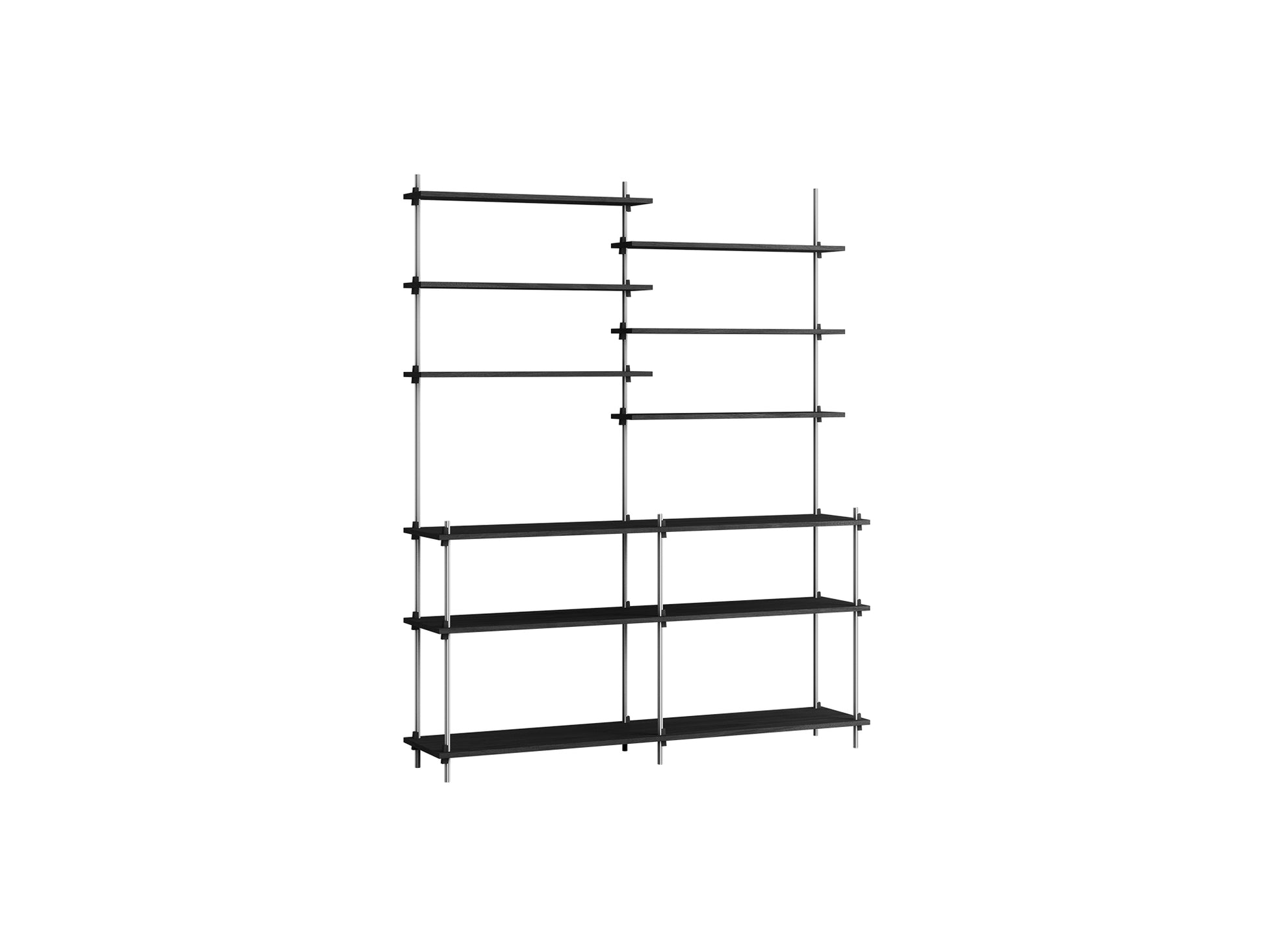 Shelving System Sets (200 cm) by Moebe / S.200.2.D / Stainless Steel Uprights / Black Painted Oak 