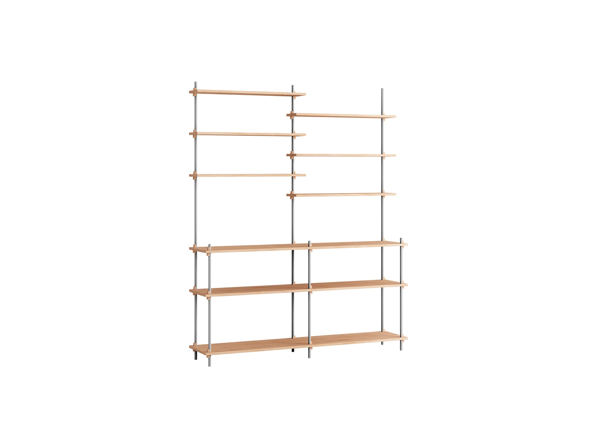 Shelving System Sets (200 cm) by Moebe / S.200.2.D / Stainless Steel Uprights / Oiled Oak 