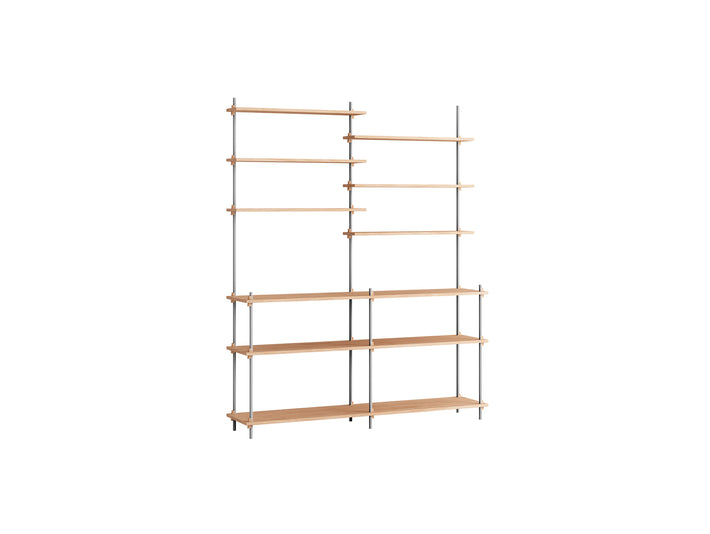 Shelving System Sets (200 cm) by Moebe / S.200.2.D / Stainless Steel Uprights / Oiled Oak 