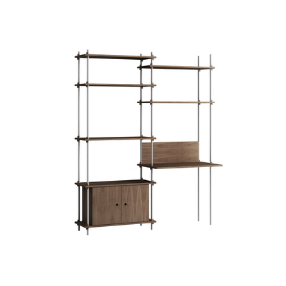 Shelving System Sets (200 cm) by Moebe / S.200.2.E / Stainless Steel Uprights / Smoked Oak 