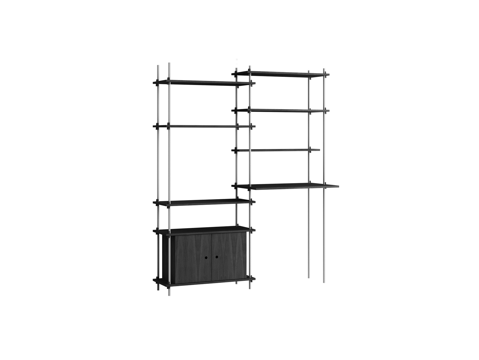 Shelving System Sets (200 cm) by Moebe / S.200.2.F / Stainless Steel Uprights / Black Painted Oak 