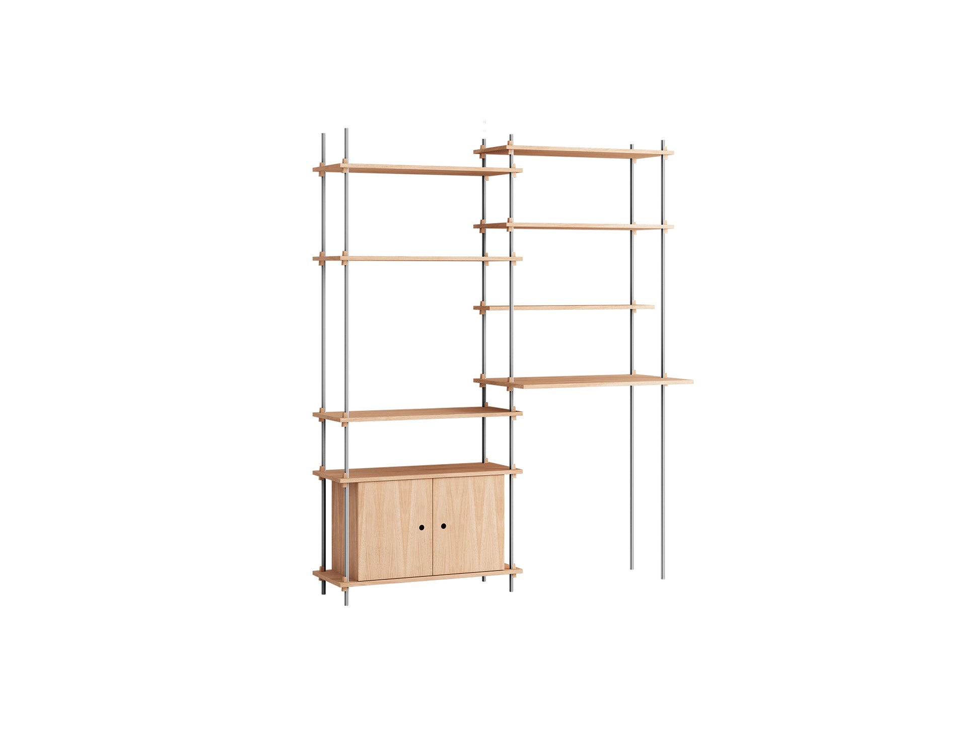 Shelving System Sets (200 cm) by Moebe / S.200.2.F / Stainless Steel Uprights / Oiled Oak 