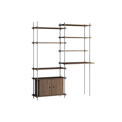 Shelving System Sets (200 cm) by Moebe / S.200.2.F / Stainless Steel Uprights / Smoked Oak 