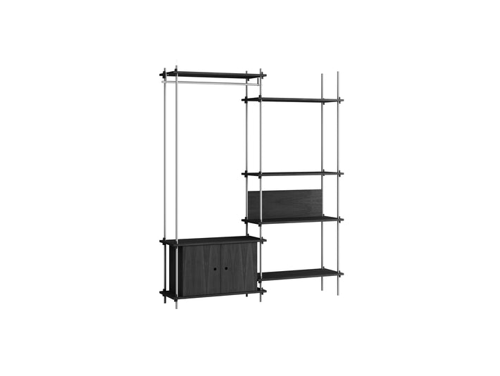 Shelving System Sets (200 cm) by Moebe / S.200.2.G / Stainless Steel Uprights / Black Painted Oak 
