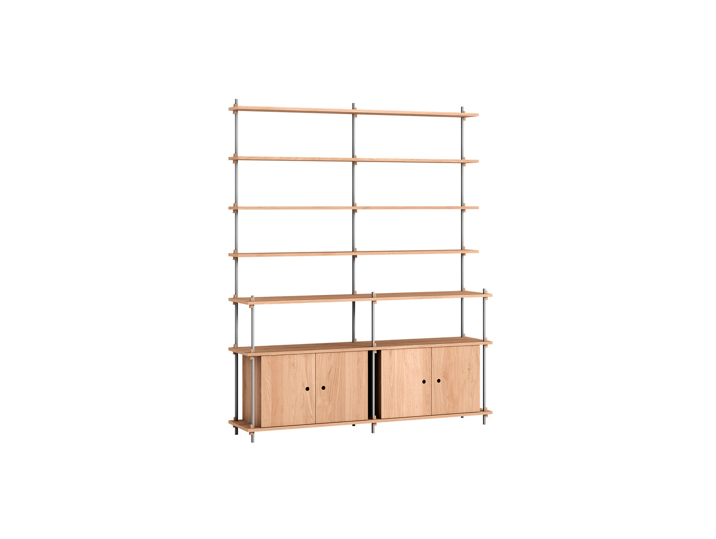 Shelving System Sets (200 cm) by Moebe / S.200.2.H / Stainless Steel Uprights / Oiled Oak 