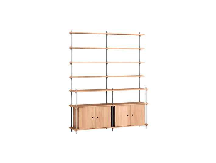 Shelving System Sets (200 cm) by Moebe / S.200.2.H / Stainless Steel Uprights / Oiled Oak 