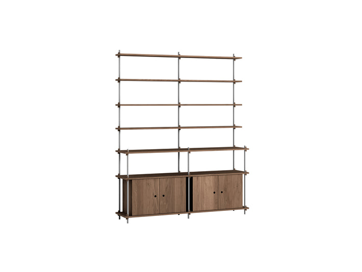 Shelving System Sets (200 cm) by Moebe / S.200.2.H / Stainless Steel Uprights / Smoked Oak 