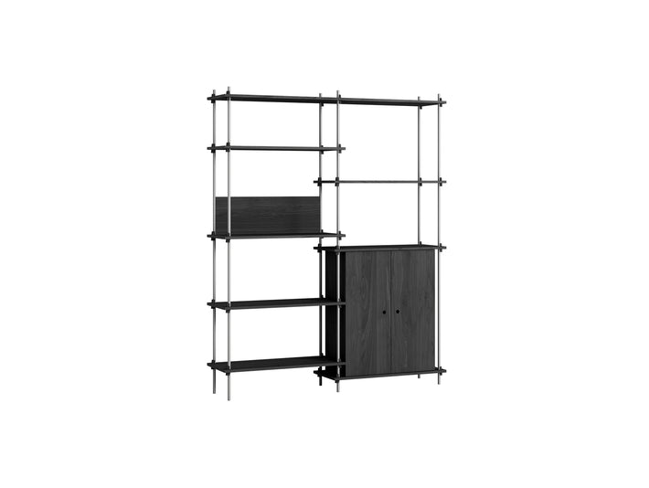 Shelving System Sets (200 cm) by Moebe / S.200.2.I / Stainless Steel Uprights / Black Painted Oak 