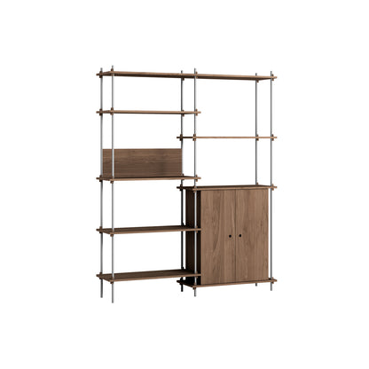 Shelving System Sets (200 cm) by Moebe / S.200.2.I / Stainless Steel Uprights / Smoked Oak 