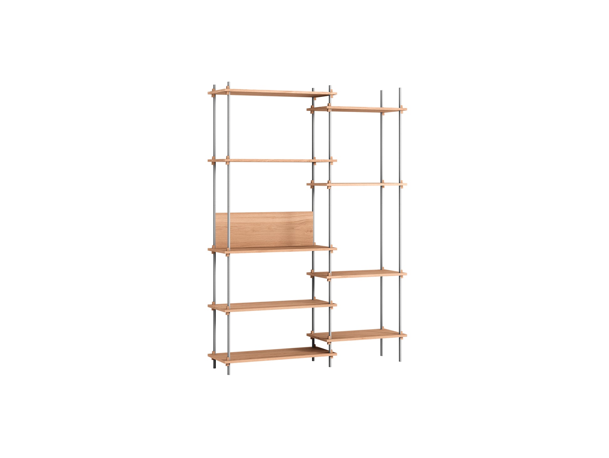 Shelving System Sets (200 cm) by Moebe / S.200.2.J / Stainless Steel Uprights / Oiled Oak 