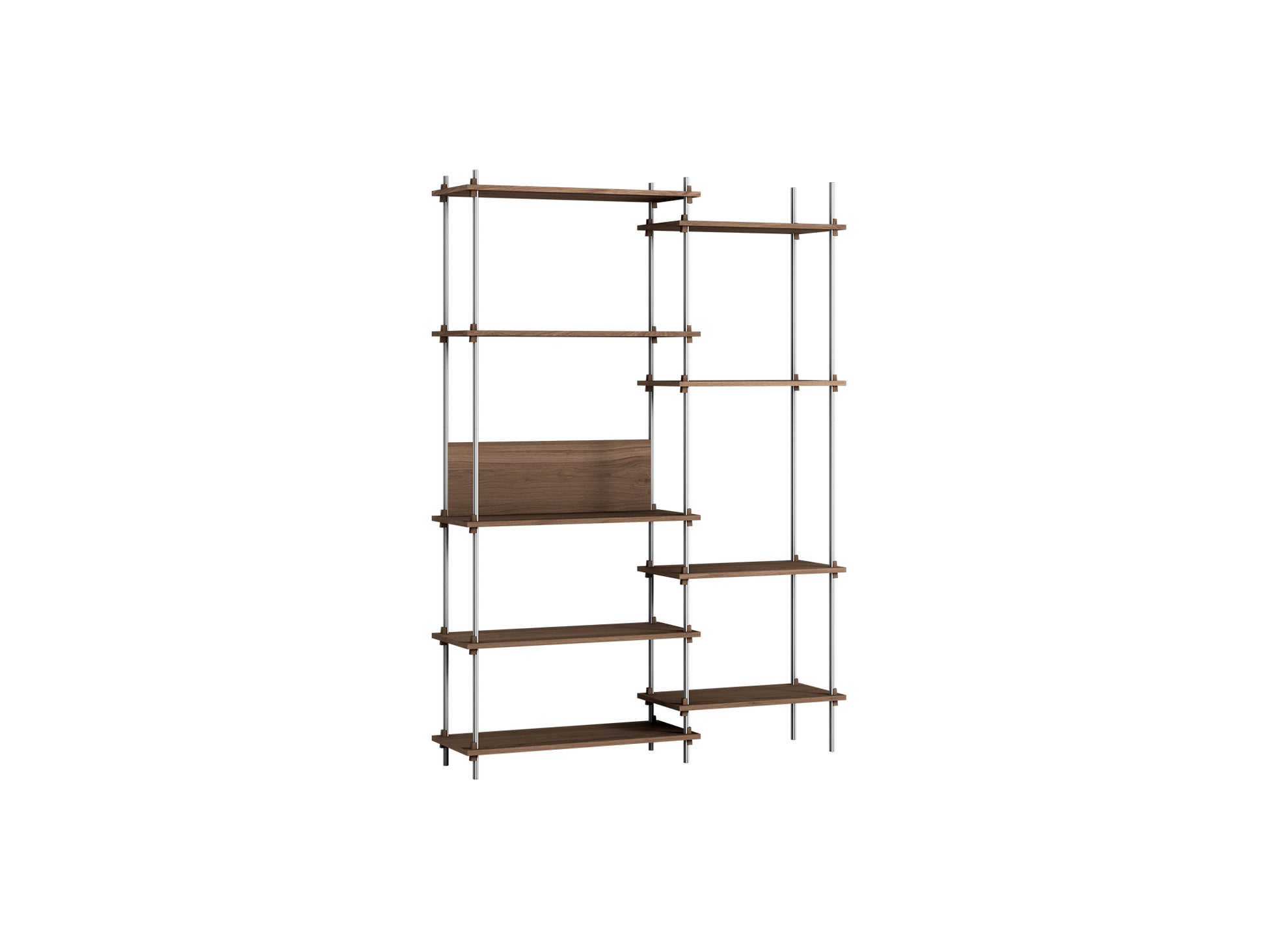 Shelving System Sets (200 cm) by Moebe / S.200.2.J / Stainless Steel Uprights / Smoked Oak 