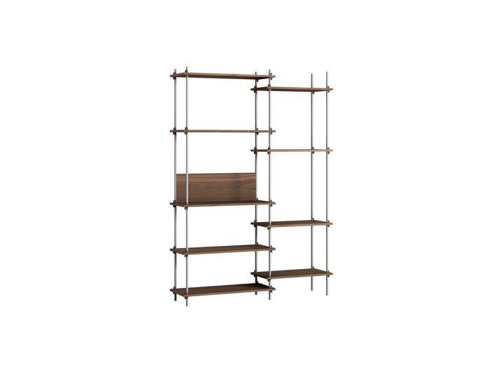 Shelving System Sets (200 cm) by Moebe / S.200.2.J / Stainless Steel Uprights / Smoked Oak 
